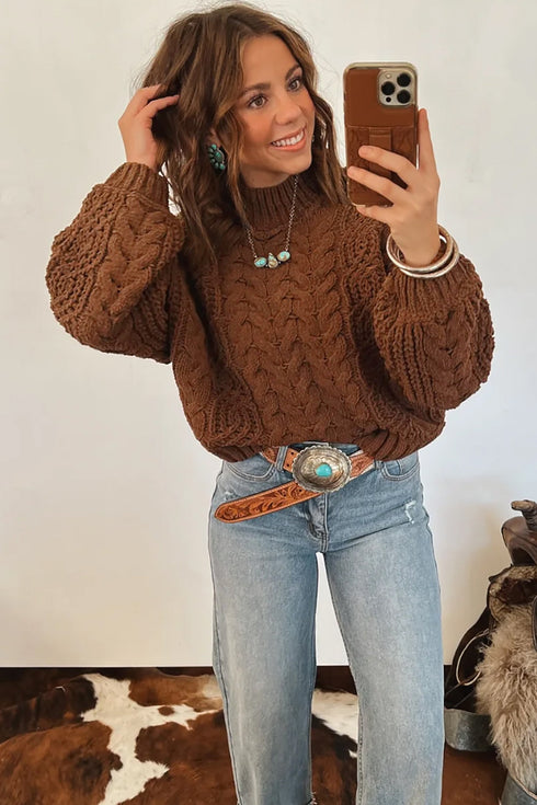 Cable Knit High Neck Loose Pullover Sweater