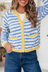 Striped Button Front Long Sleeve Loose Fit Knit Cardigan