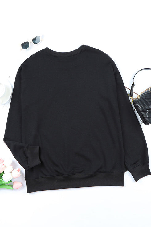 Playful Ghost Script Graphic Oversized Pullover Sweatshirt