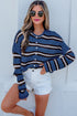 Acrylic Striped Pattern Drop Shoulder Button Cardigan