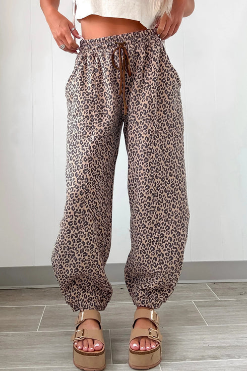 Allover Leopard Print Elastic Waist Ankle Length Pants