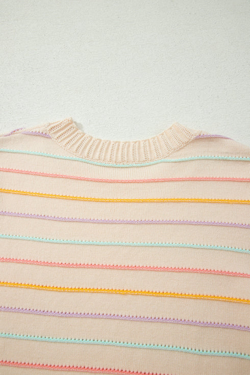 Viscose Striped Pattern Crew Neck Knit Sweater