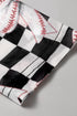 Checkered Baseball Bow Print High Neck Long Sleeve Mesh Top