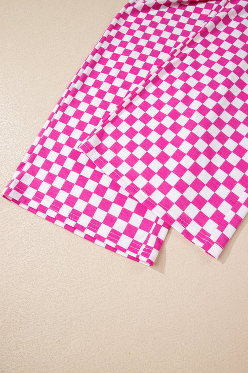 Checkered Print Half Sleeve Two Piece Loungewear Set