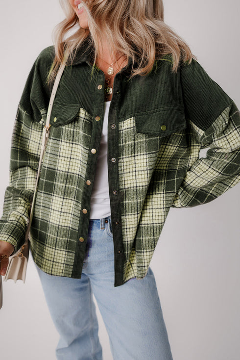 Mixed Patchwork Snap Button Casual Plaid Shacket