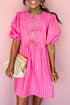 Striped Short Puff Sleeve Bow Detail Mini Dress