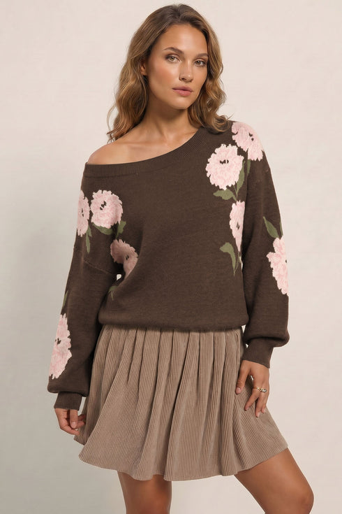 Floral Print Drop Shoulder Relaxed Pullover Sweater