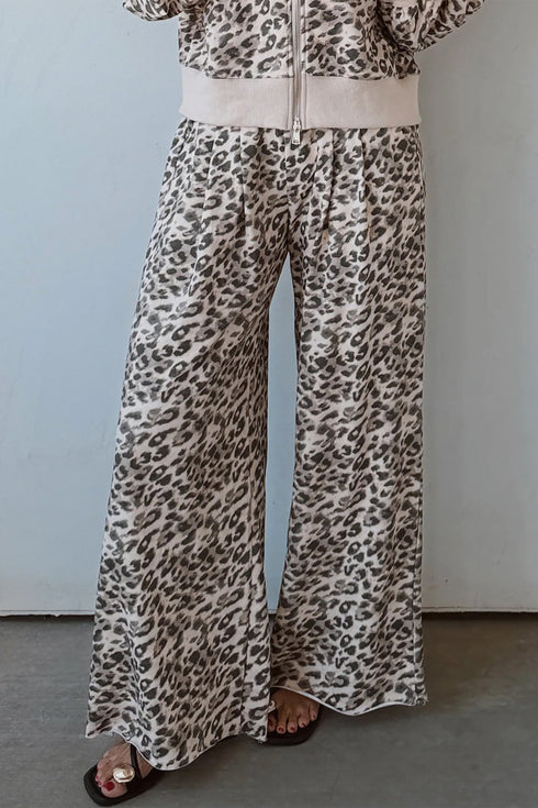 Leopard Print Wide Leg Full Length Pants