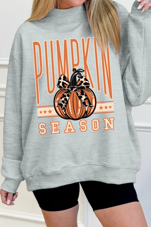 Oversize Pumpkin Print Mock Neck Graphic Sweatshirt