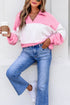Ricrac Trim Patchwork Collar V Neck Long Sleeve Top