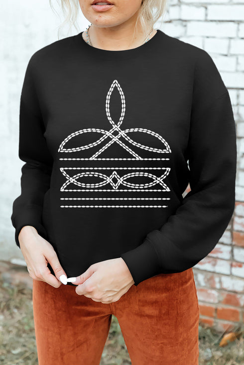 Abstract Linear Graphic Print Relaxed Crewneck Sweatshirt