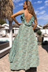 Bohemian V Neck Backless Ruffled Tassel Waist Maxi Floral Dress