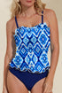 Geometric Ikat Ruffle Trim Strap Tankini Top
