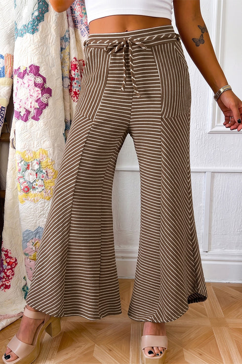 Striped Pattern Patchwork Design Wide Leg Pants