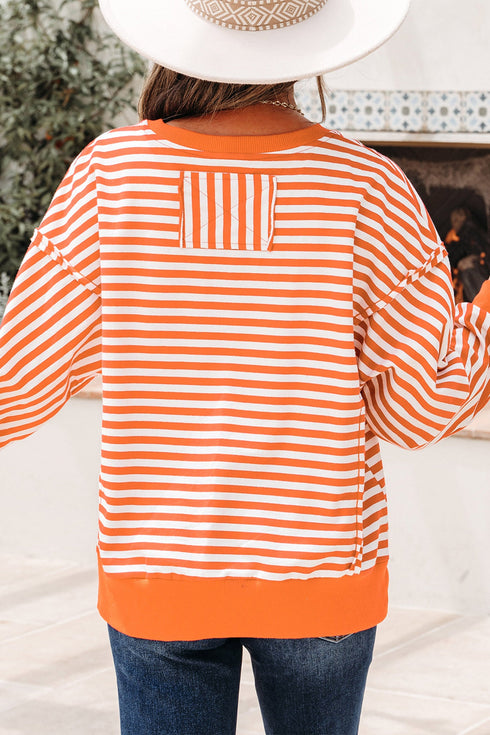 Striped Pumpkin Vibe Graphic Print Long Sleeve Tee