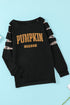 Slashed Sleeve Leopard Pumpkin Graphic Sweatshirt