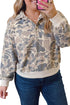 Camouflage V Neck Button Detail Relaxed Sweatshirt