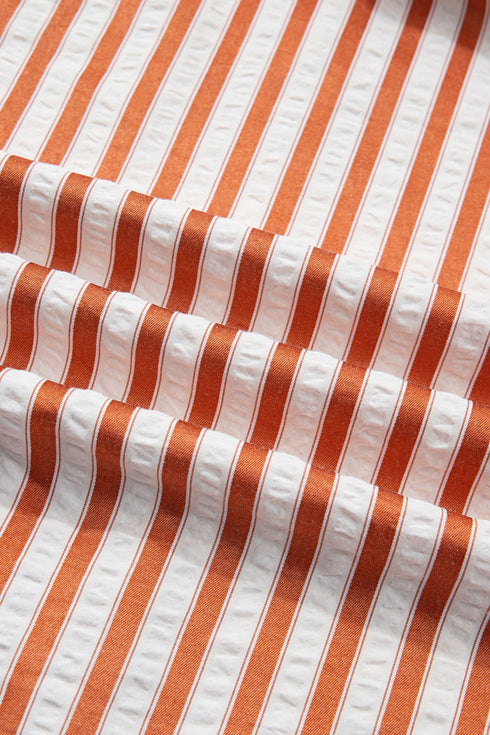 Striped Pinched V Neck Cuffed Shift Mini Dress