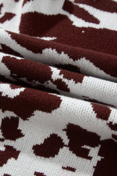 Cow Pattern Western Long Sleeve Round Neck Pullover Sweater
