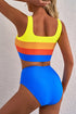 Sporty Color Block Tank Top High Waist Bikini Set