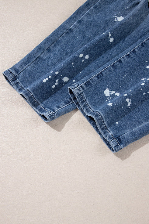 Distressed Splatter Paint Rope Waist Cropped Straight Leg Jeans