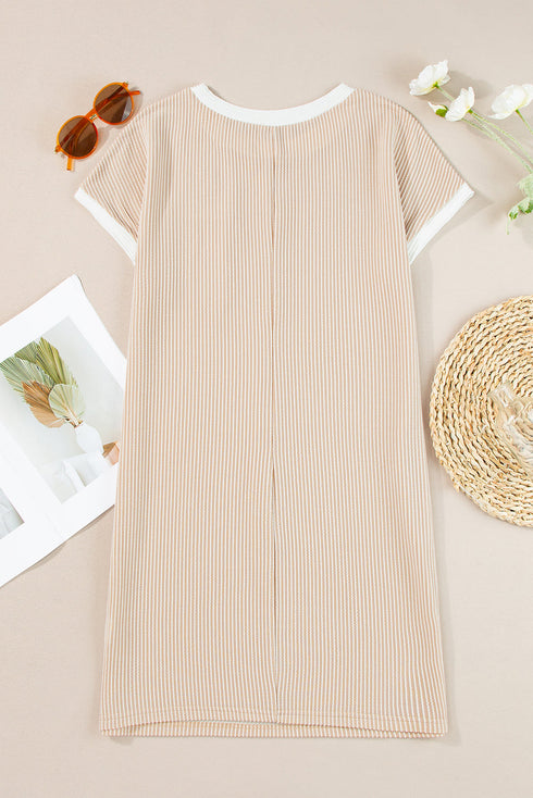 Twisted Ribbed Contrast Trim Shift T Shirt Dress