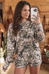 Abstract Camo Print Long Sleeve Elastic Waist Short Sets