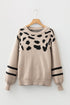 Abstract Animal Print Striped Sleeve Crew Neck Sweater