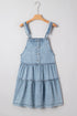 Washed Denim Tiered Flowy Western Overall Mini Dress