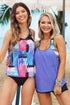 Abstract Print Scoop Neck Spliced Tankini Top