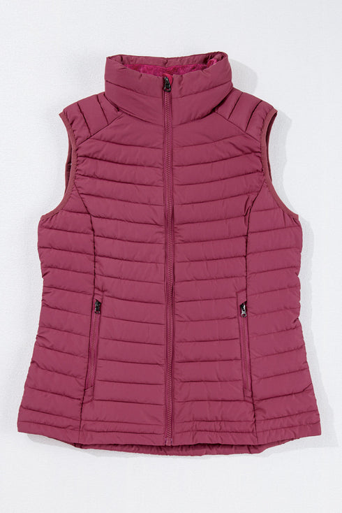 Plush Collar Quilted Zip Front Puffer Vest