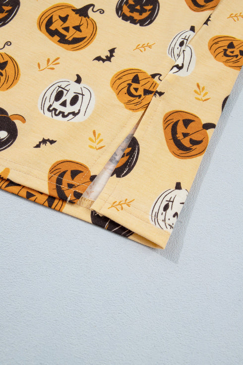 Pumpkin Face Print Ruffle Long Sleeve Two Piece Lounge Set