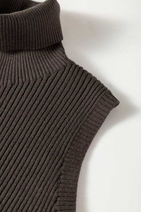 Western Ribbed Knit High Neck Slim Fit Sweater Vest