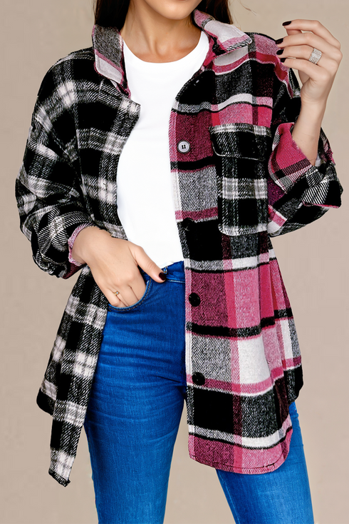 Paneled Checked Button Front Plaid Shacket