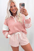 Coordinated Striped Pullover Top Drawstring Short Set