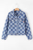Checkered Print Patchwork Button Up Denim Jacket
