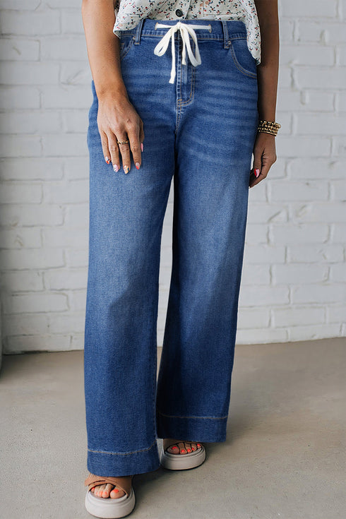 Washed Denim Lace Up Detail Statement Jeans