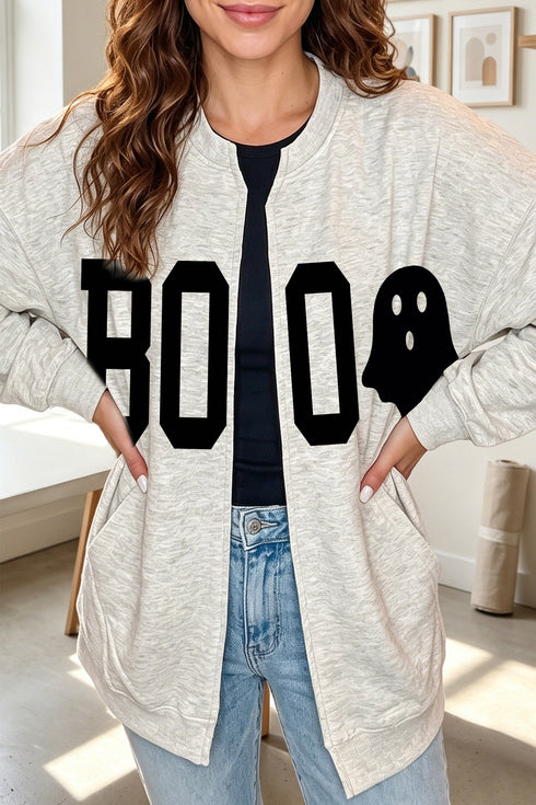 Boo Ghost Print Open Front Graphic Sweatshirt