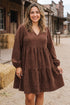 Corduroy V Neck Long Sleeve Mini Dress