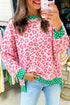 Leopard Polka Dot Trim Long Sleeve Top