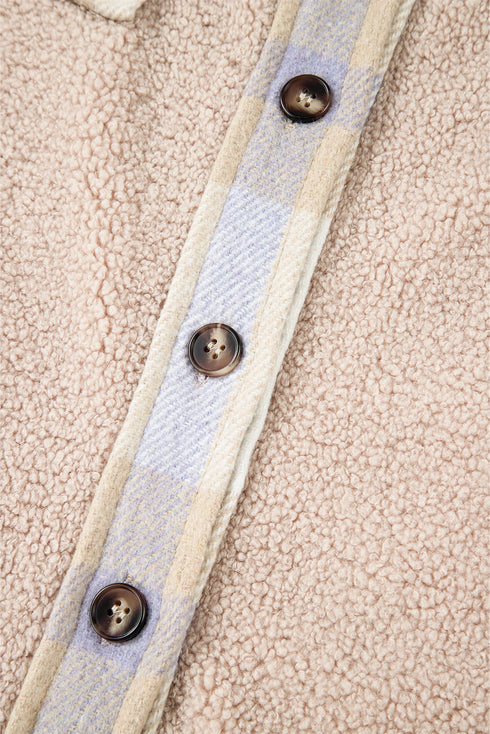 Casual Plaid Patchwork Sherpa Fleece Collared Long Coat