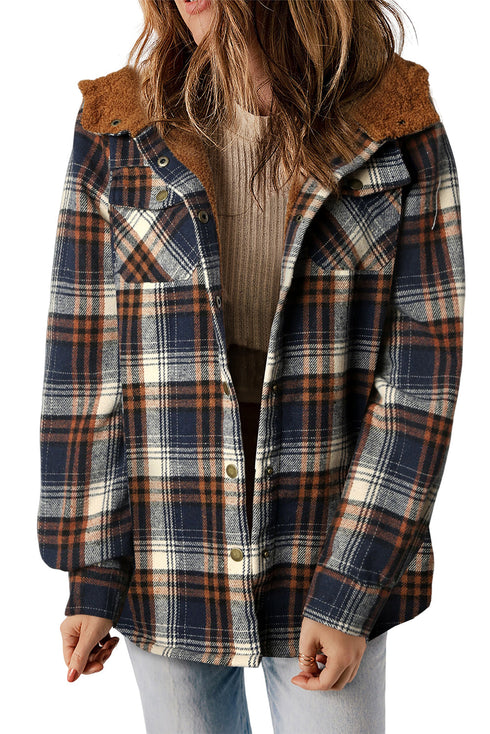 Exclusive Sherpa Fleece Lined Hooded Plaid Shacket