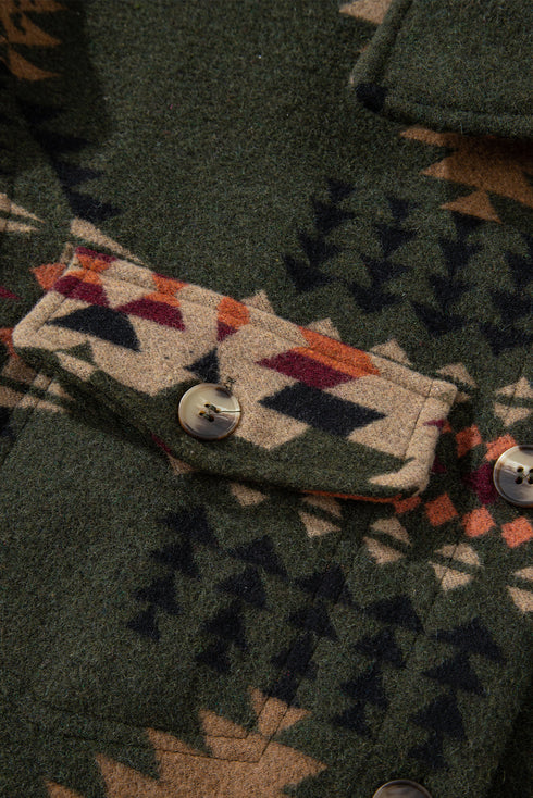 Aztec Print Long Sleeve Flap Pocket Western Jacket