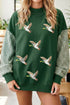 Sequin Mallard Graphic Plaid Sleeve Pullover Sweatshirt
