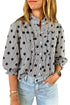 Polka Dot Striped Ruffle Stand Neck Three Quarter Sleeve Shift Shirt