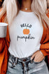 Embroidered Pumpkin Slogan Short Sleeve Casual Graphic Tee