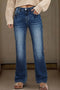 Acid Washed Full Length Straight Leg Denim Jeans