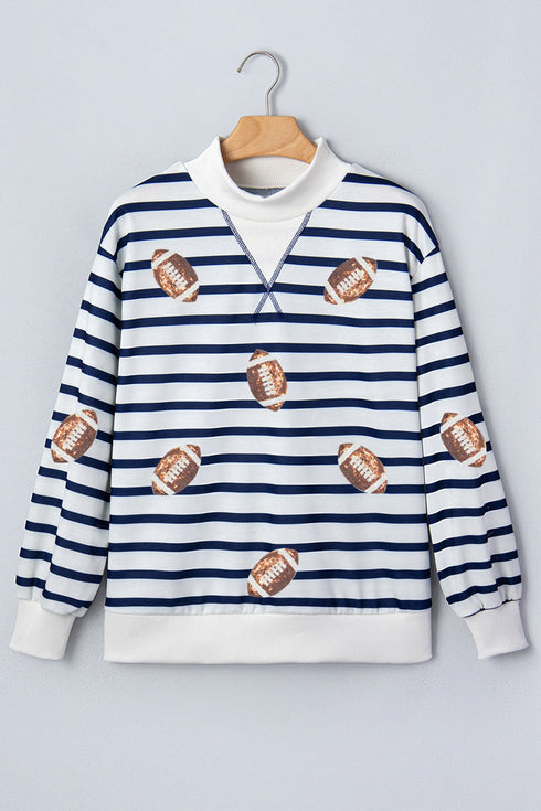 Striped Sequin Rugby Print Mock Neck Sweatshirt