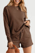 Textured Long Sleeve Top And Drawstring Lounge Short Sets