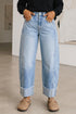 Raw Hem Turnup Loose Ankle Length Barrel Jeans